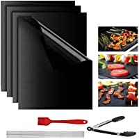 Juego de 4 esterillas para barbacoa- extra grandes (40 x 50 cm)- antiadherentes para barbacoa y horneado- 10 brochetas…
